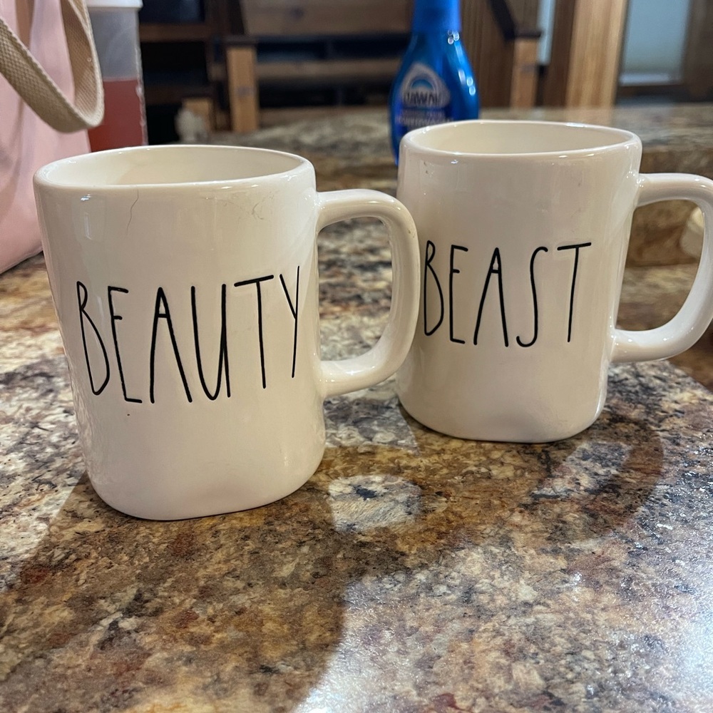 Rae Dunn Beauty Beast coffee mug set